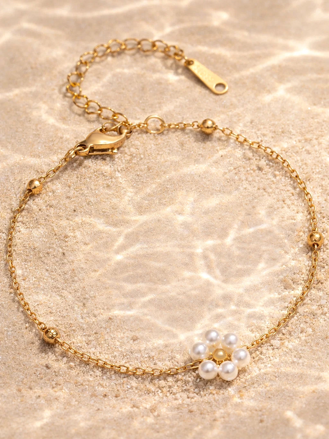 Demi Fine 18K Gold Plated Stainless steel Mini Pearl Floral Chain Bracelet