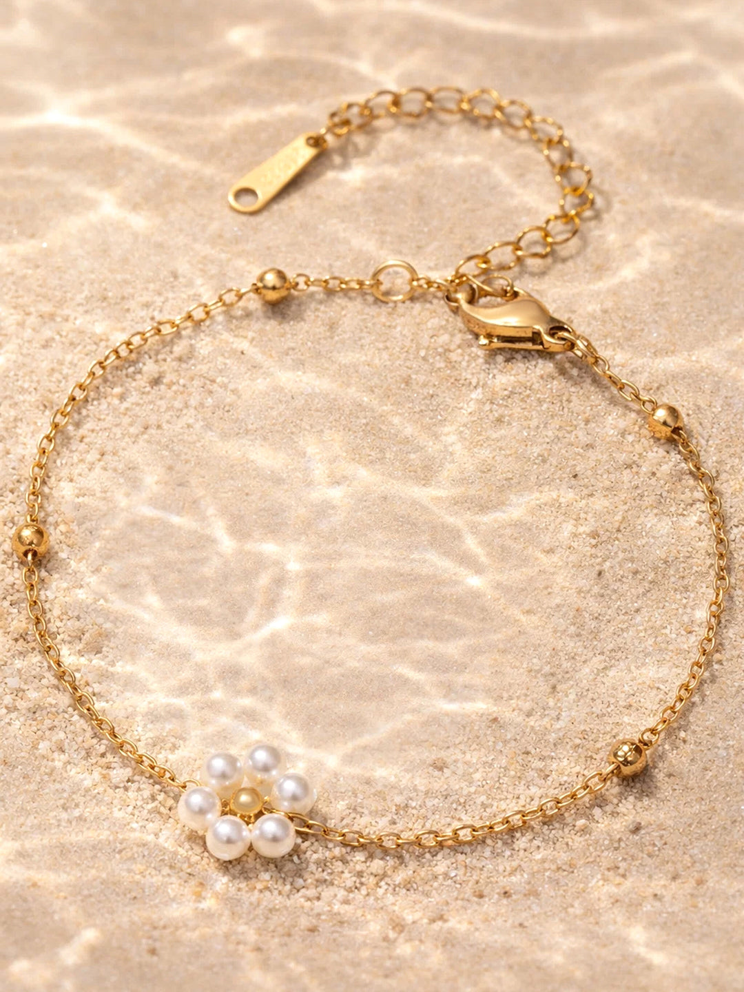 Demi Fine 18K Gold Plated Stainless steel Mini Pearl Floral Chain Bracelet