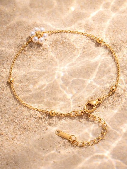 Demi Fine 18K Gold Plated Stainless steel Mini Pearl Floral Chain Bracelet