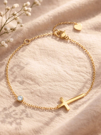 Demi Fine 18K Gold Plated Stainless steel Cross Bar Chain Bracelet