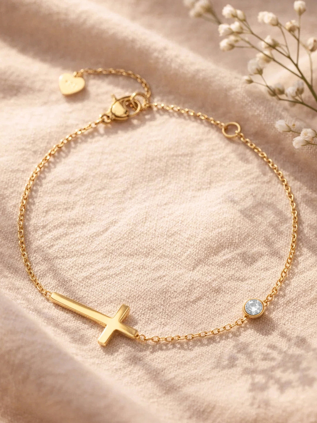 Demi Fine 18K Gold Plated Stainless steel Cross Bar Chain Bracelet