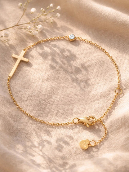 Demi Fine 18K Gold Plated Stainless steel Cross Bar Chain Bracelet