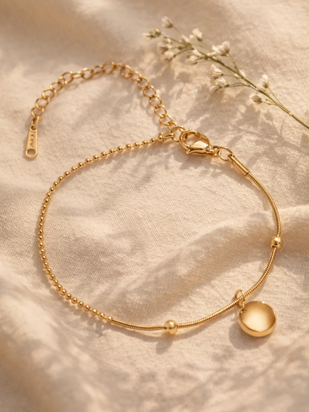 Demi Fine 18K Gold Plated Stainless steel Dual Chain Disc Charm Bracelet
