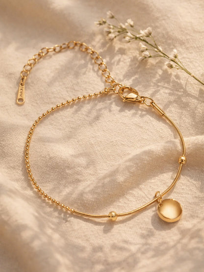 Demi Fine 18K Gold Plated Stainless steel Dual Chain Disc Charm Bracelet