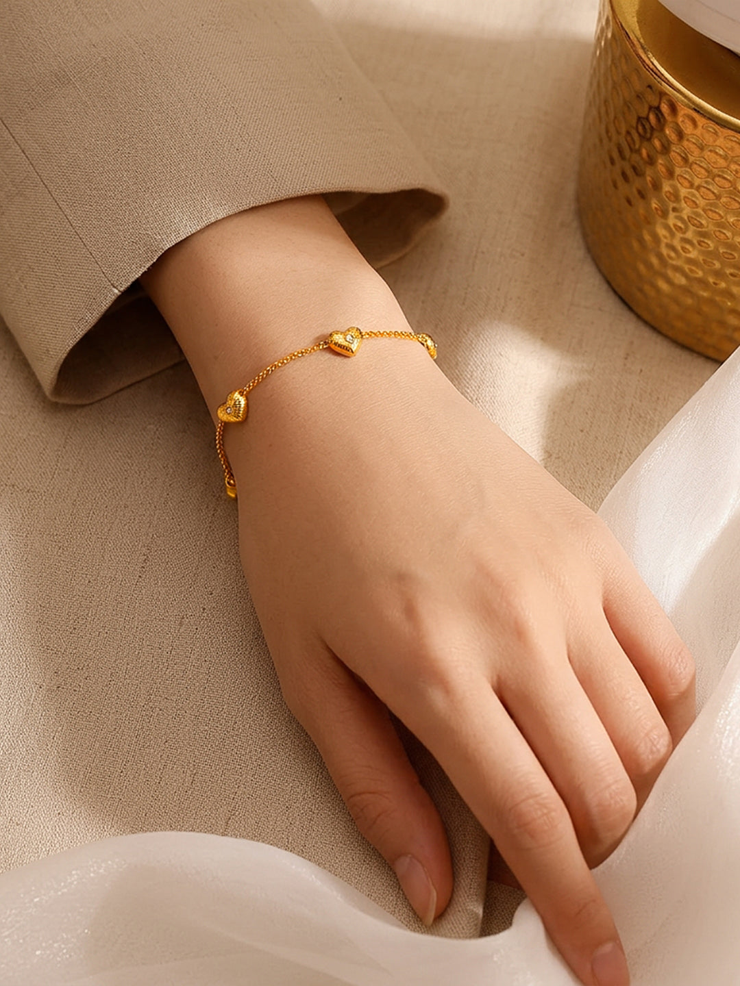 Demi Fine 18K Gold Plated Stainless steel Multi Heart Charm Bracelet