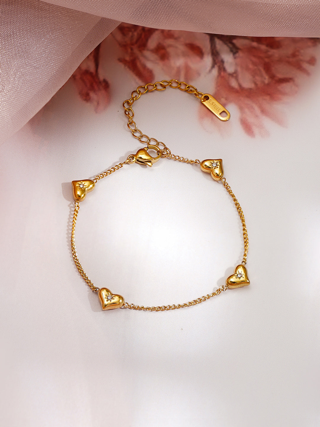 Demi Fine 18K Gold Plated Stainless steel Multi Heart Charm Bracelet