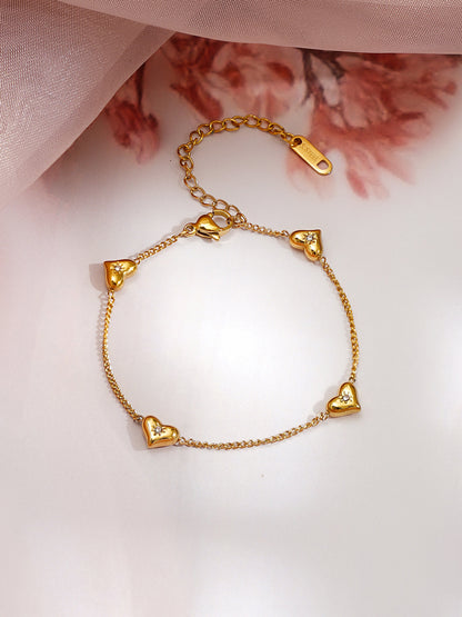 Demi Fine 18K Gold Plated Stainless steel Multi Heart Charm Bracelet