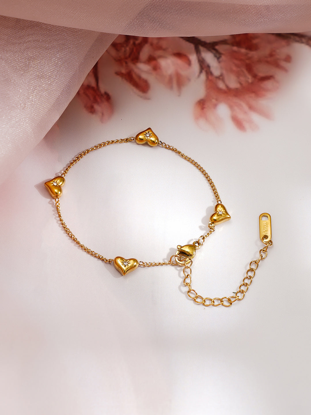 Demi Fine 18K Gold Plated Stainless steel Multi Heart Charm Bracelet