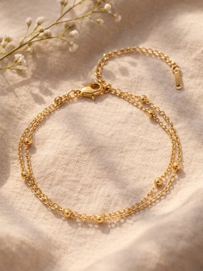 Demi Fine 18K Gold Plated Stainless steel Dual Chain Beaded Bracelet