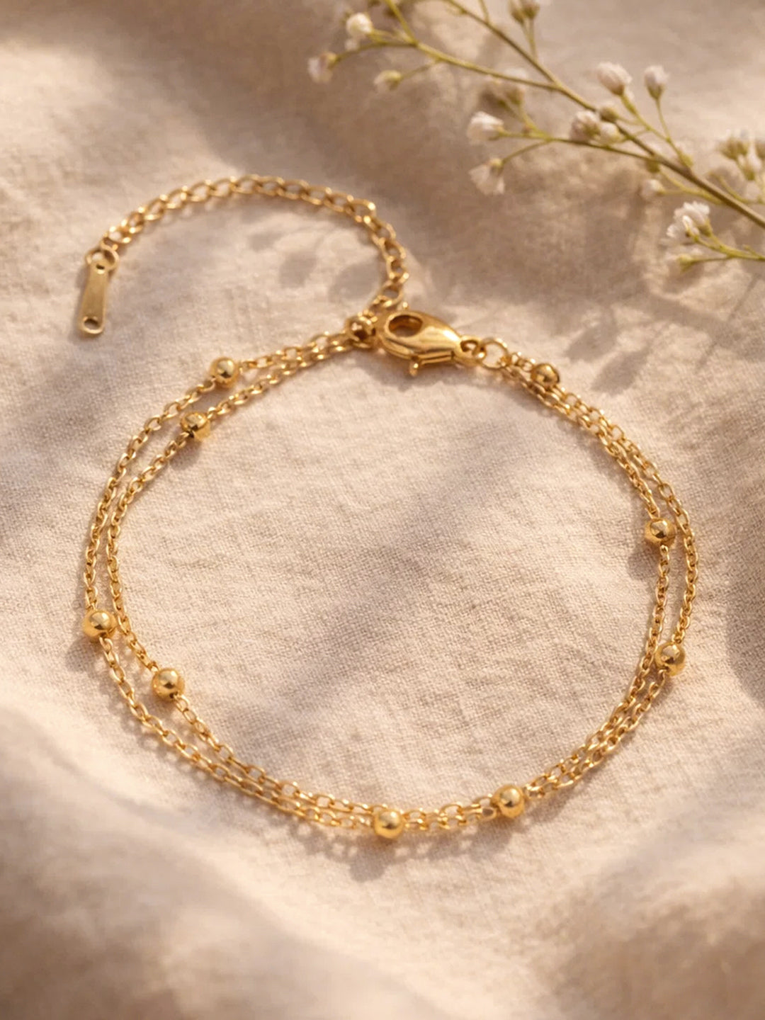 Demi Fine 18K Gold Plated Stainless steel Dual Chain Beaded Bracelet