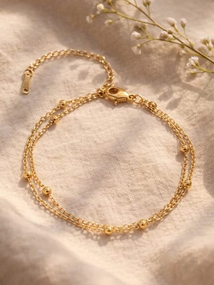Demi Fine 18K Gold Plated Stainless steel Dual Chain Beaded Bracelet