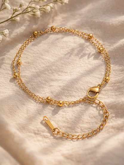 Demi Fine 18K Gold Plated Stainless steel Dual Chain Beaded Bracelet