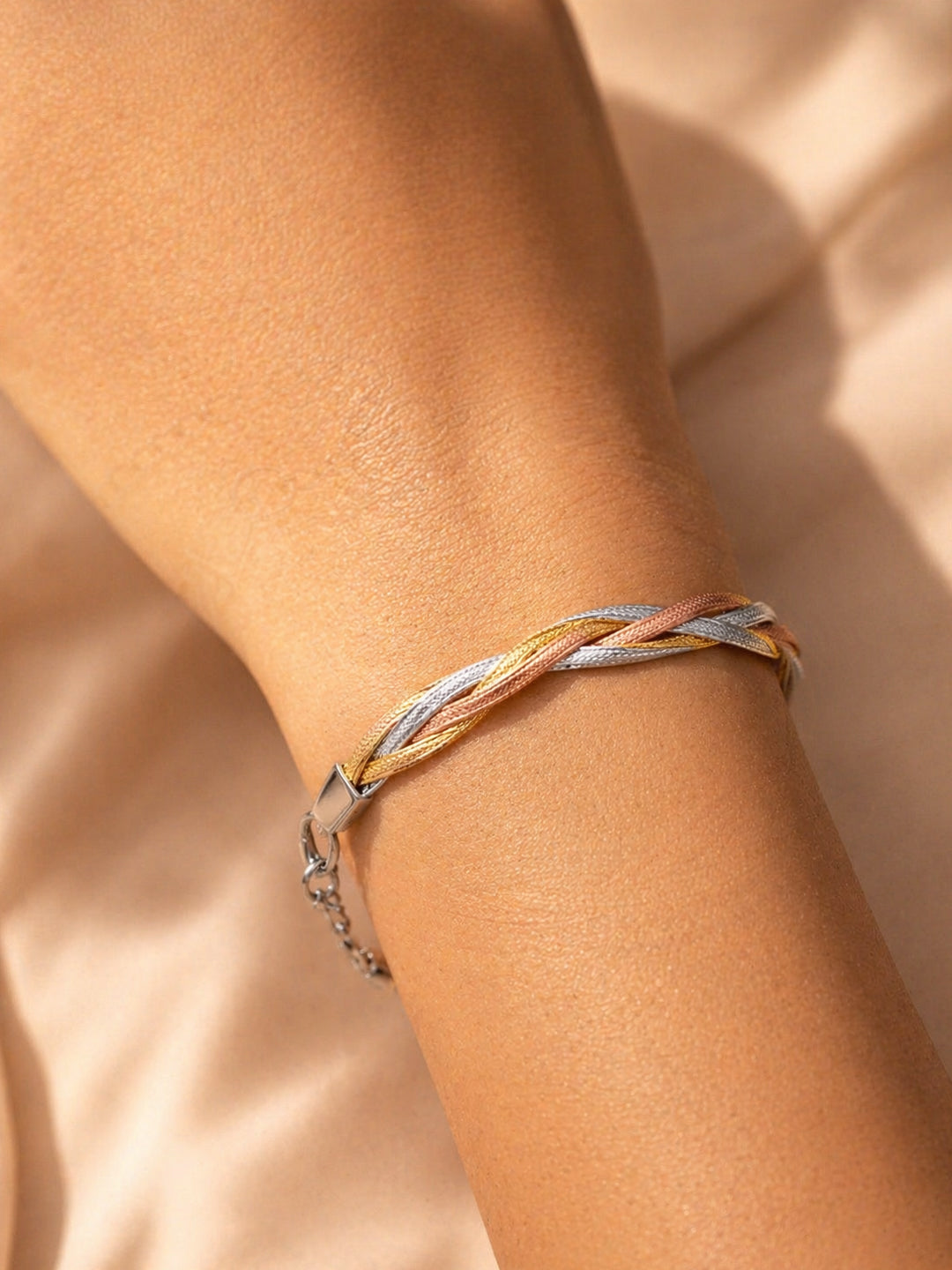 Demi Fine Triple Tone Stainless steel Twisted Snake Chain Bracelet