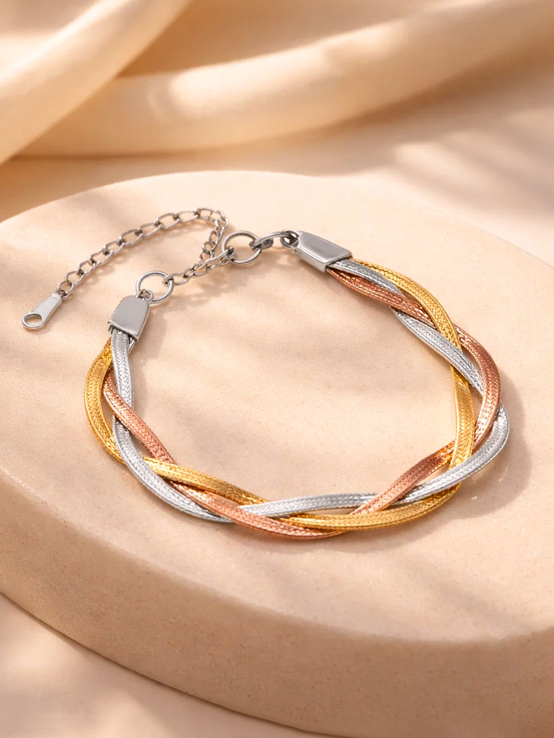 Demi Fine Triple Tone Stainless steel Twisted Snake Chain Bracelet