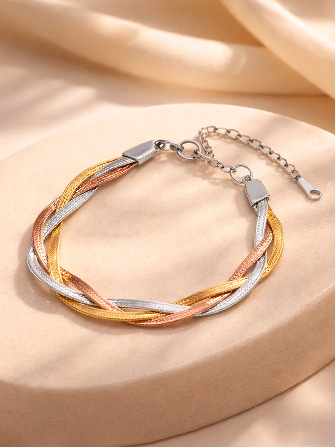 Demi Fine Triple Tone Stainless steel Twisted Snake Chain Bracelet