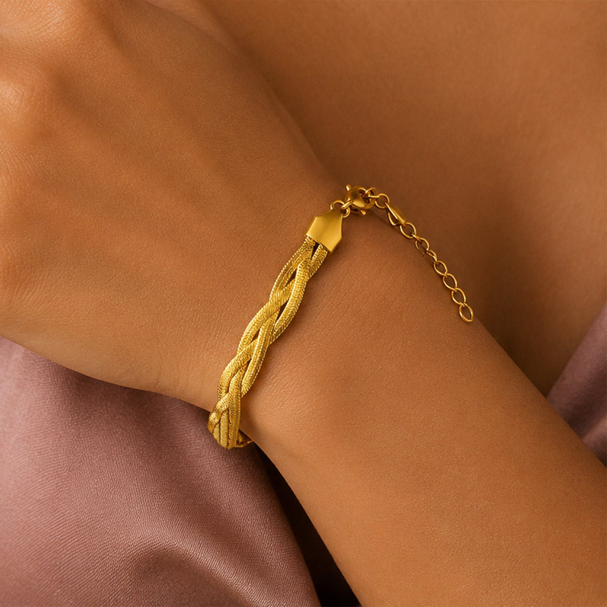 Demi Fine 18K Gold Plated Stainless steel Twisted Snake Chain Bracelet