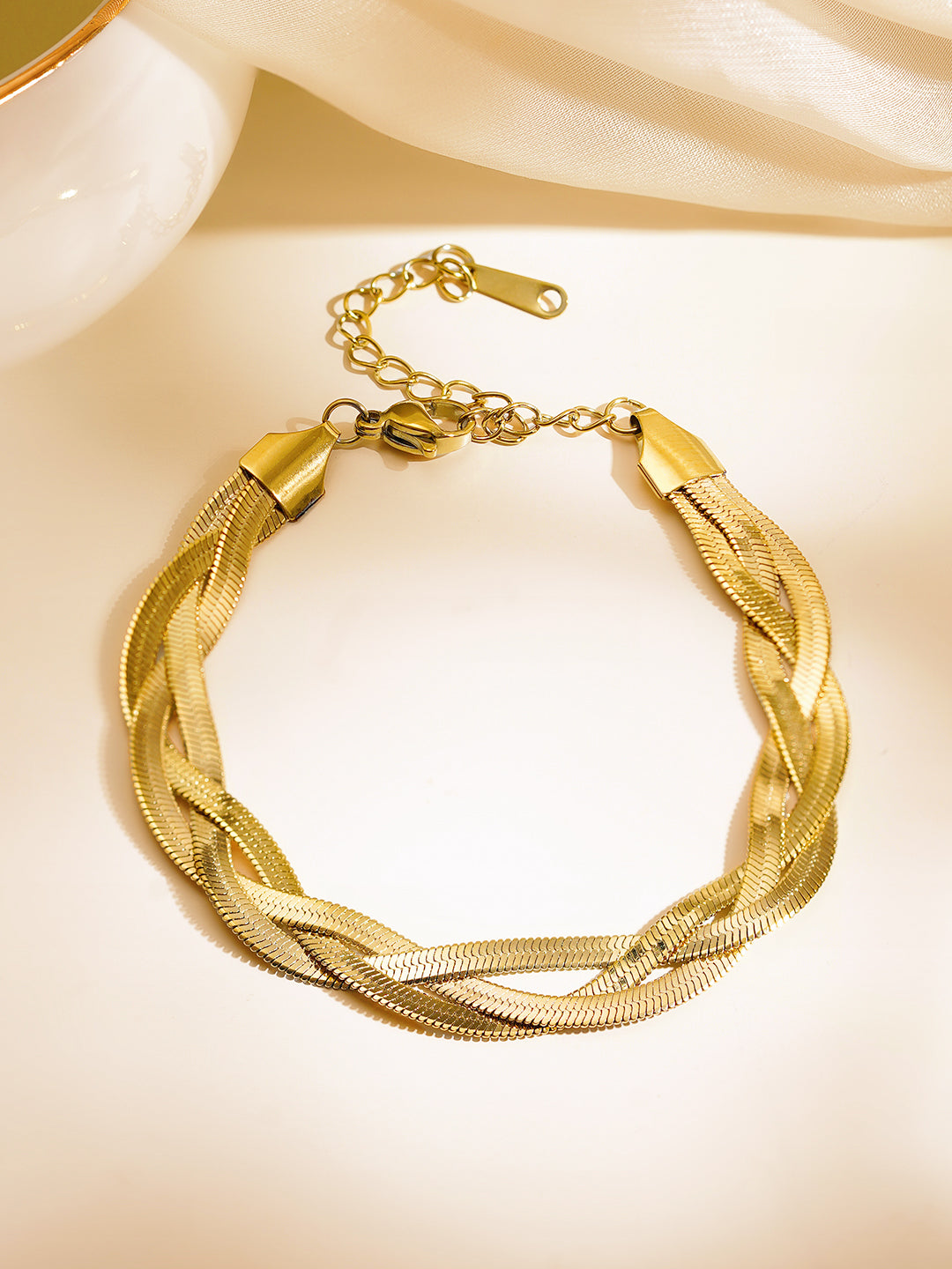 Demi Fine 18K Gold Plated Stainless steel Twisted Snake Chain Bracelet