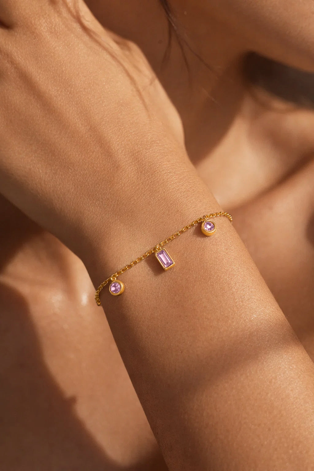 Demi Fine 18K Gold Plated Stainless steel Minimal Crystal Charm Chain Bracelet