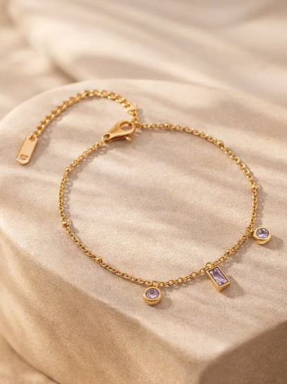 Demi Fine 18K Gold Plated Stainless steel Minimal Crystal Charm Chain Bracelet