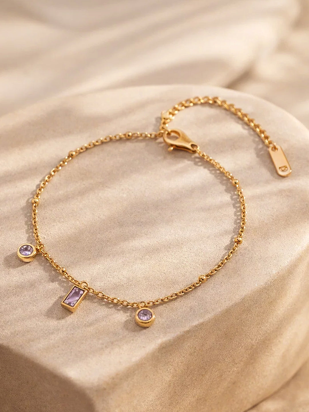 Demi Fine 18K Gold Plated Stainless steel Minimal Crystal Charm Chain Bracelet