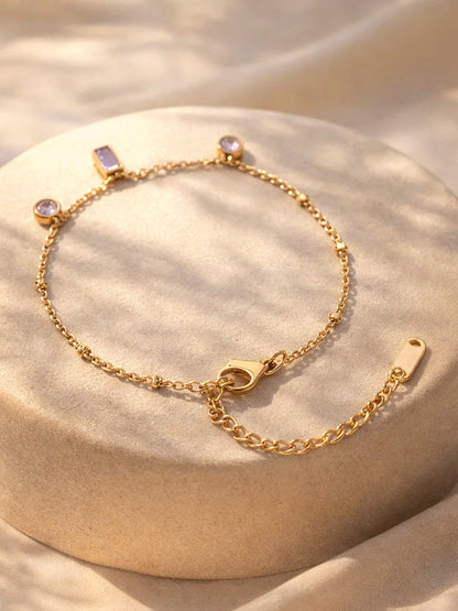 Demi Fine 18K Gold Plated Stainless steel Minimal Crystal Charm Chain Bracelet