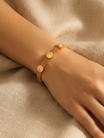 Demi Fine 18K Gold Plated Stainless steel Mesh Chain Roman Dial Bracelet
