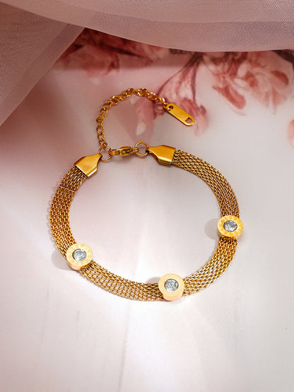Demi Fine 18K Gold Plated Stainless steel Mesh Chain Roman Dial Bracelet