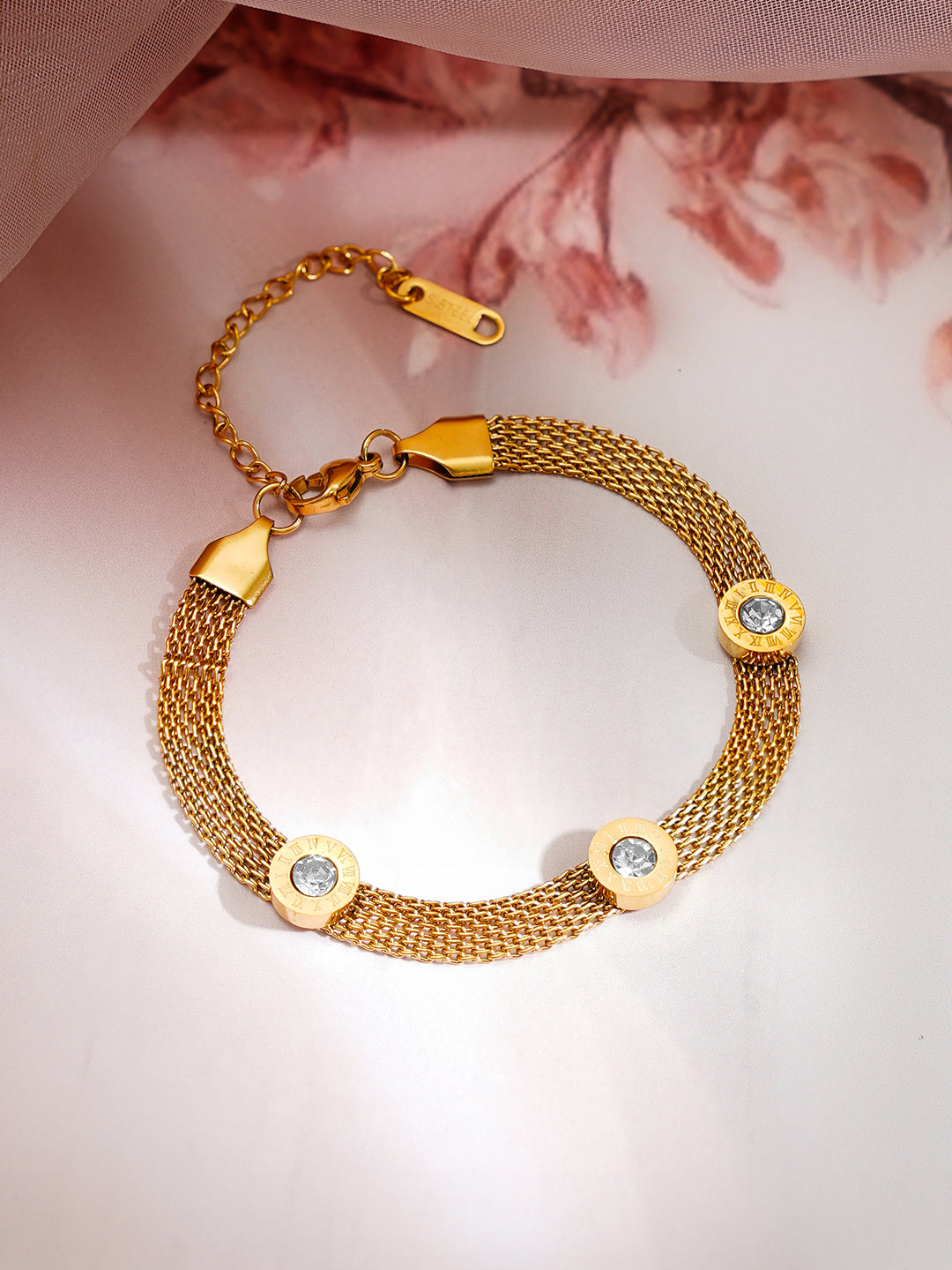 Demi Fine 18K Gold Plated Stainless steel Mesh Chain Roman Dial Bracelet