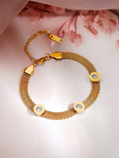 Demi Fine 18K Gold Plated Stainless steel Mesh Chain Roman Dial Bracelet