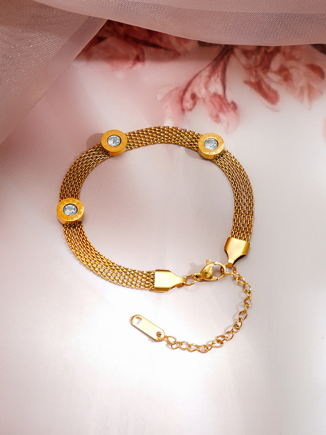 Demi Fine 18K Gold Plated Stainless steel Mesh Chain Roman Dial Bracelet