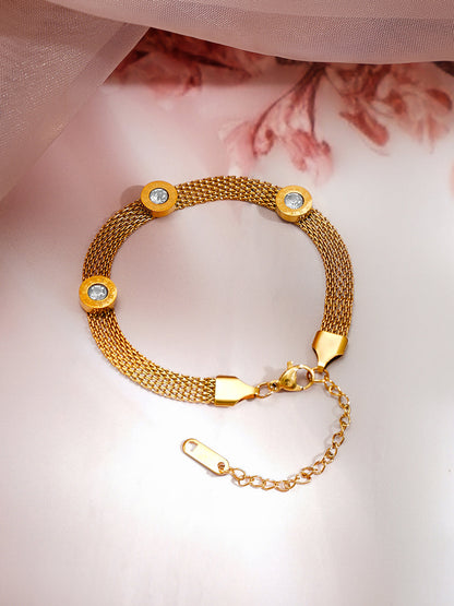Demi Fine 18K Gold Plated Stainless steel Mesh Chain Roman Dial Bracelet
