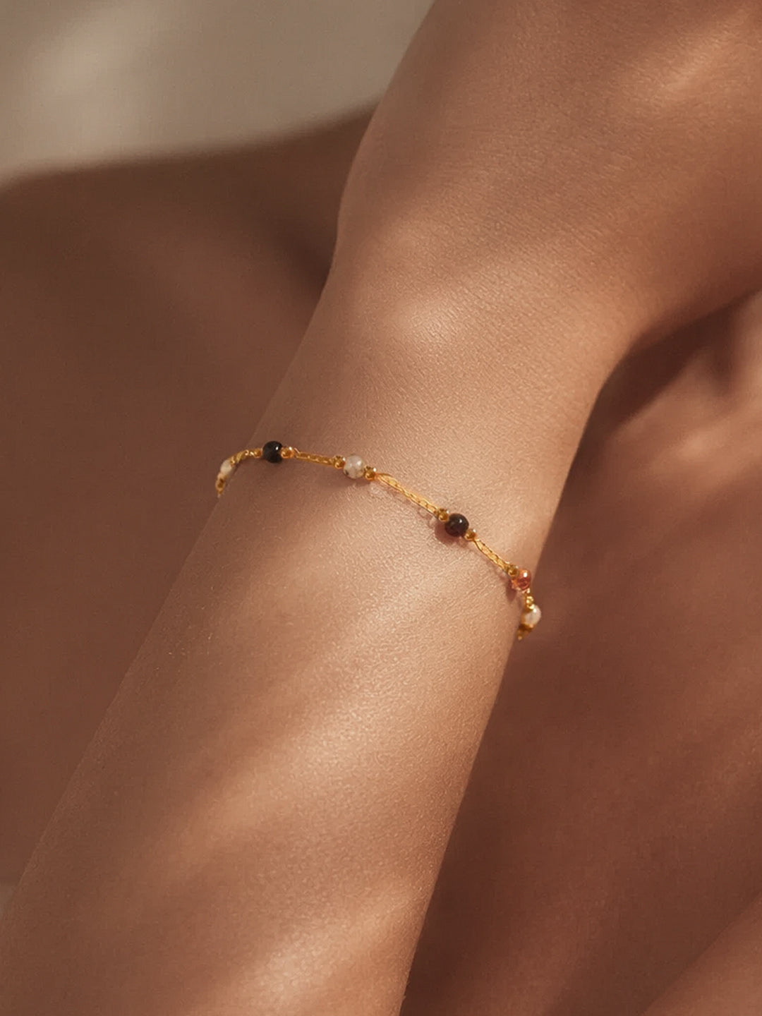 Demi Fine 18K Gold Plated Stainless steel Multicolor Beaded Chain Bracelet
