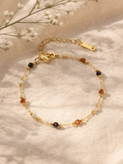 Demi Fine 18K Gold Plated Stainless steel Multicolor Beaded Chain Bracelet