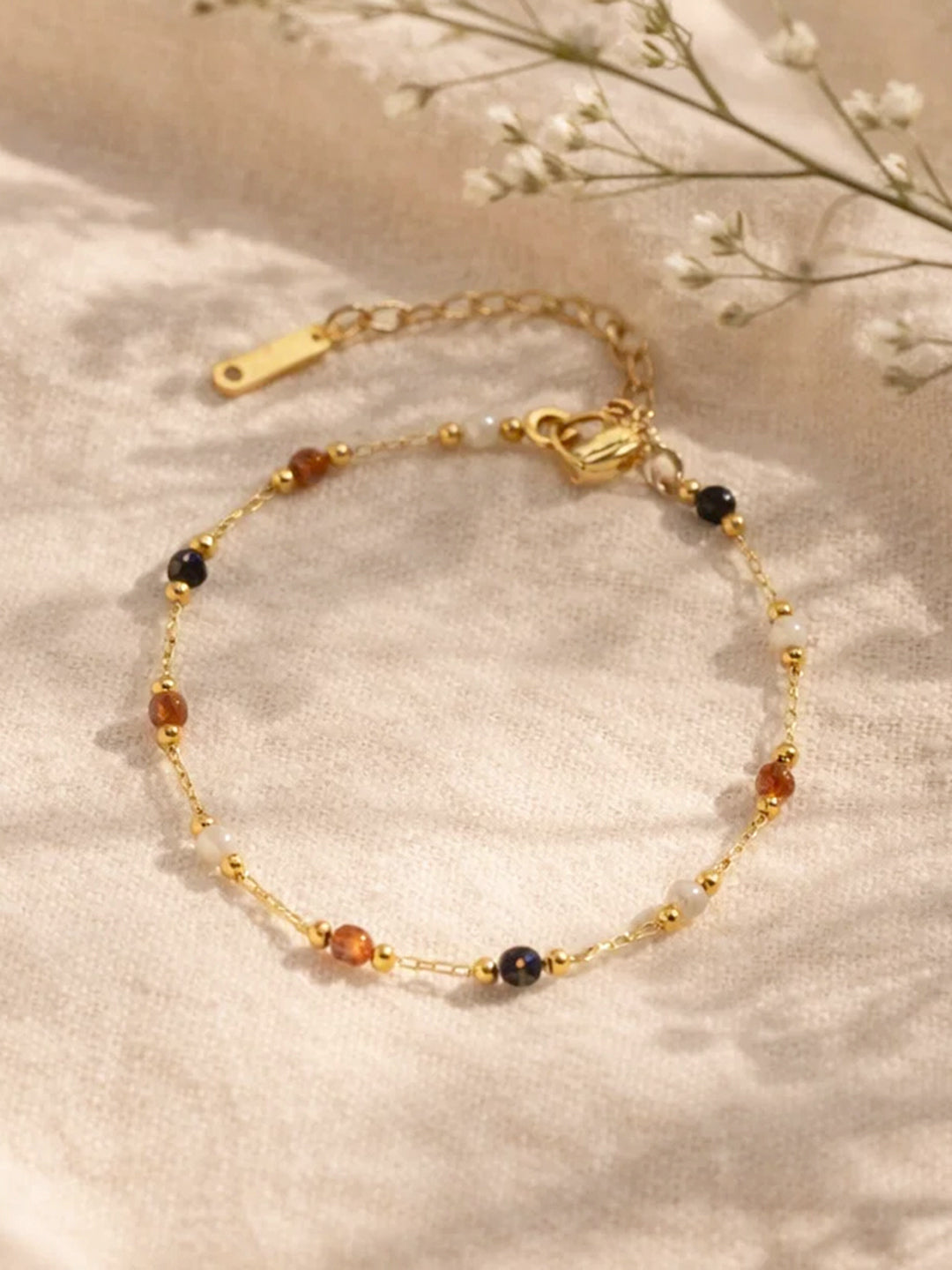 Demi Fine 18K Gold Plated Stainless steel Multicolor Beaded Chain Bracelet