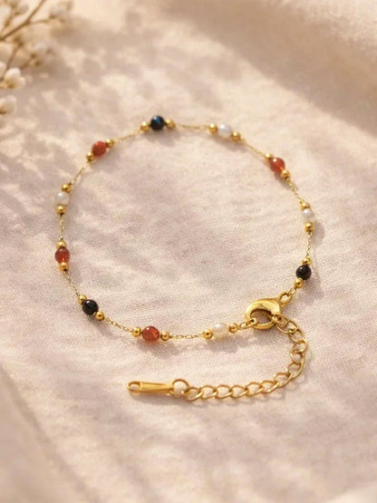 Demi Fine 18K Gold Plated Stainless steel Multicolor Beaded Chain Bracelet