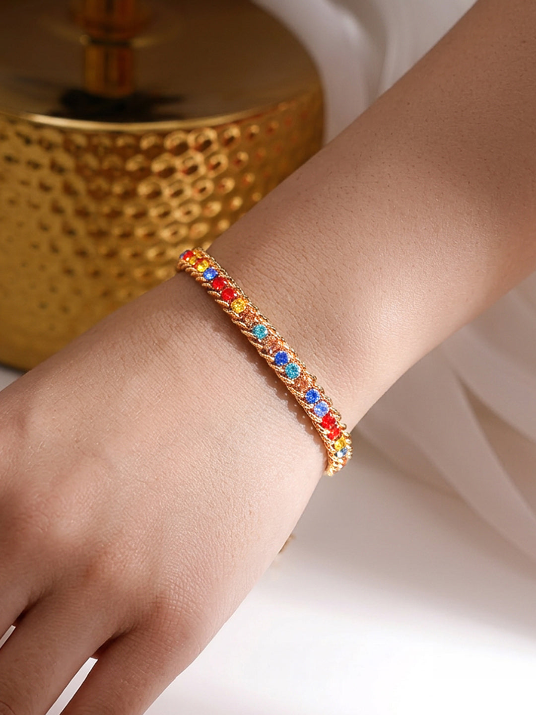 Demi Fine 18K Gold Plated Stainless steel Multicolor Crystal Chain Bracelet