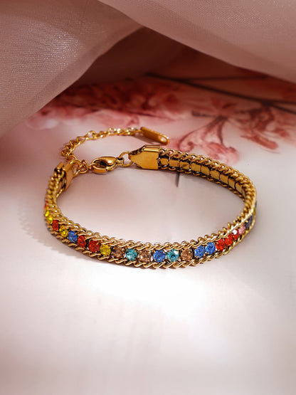 Demi Fine 18K Gold Plated Stainless steel Multicolor Crystal Chain Bracelet