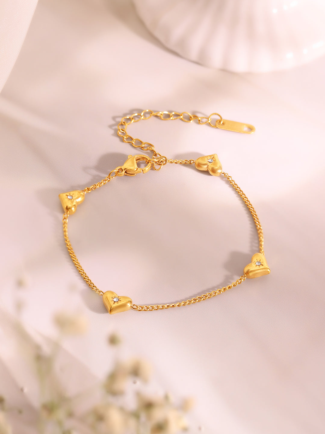 Demi Fine 18k Gold Plated Stainless Steel Heart Charm Bracelet &amp; Stud Earrings