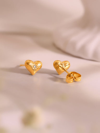 Demi Fine 18k Gold Plated Stainless Steel Heart Charm Bracelet &amp; Stud Earrings