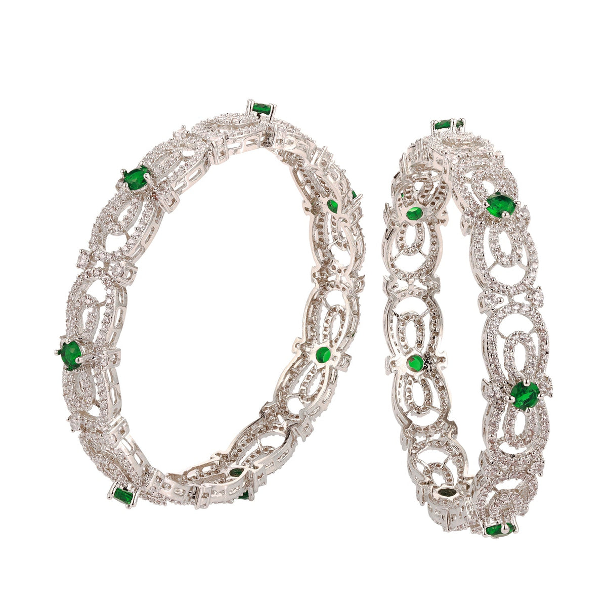 Sparkling Elegance Green CZ White Rhodium Bangles