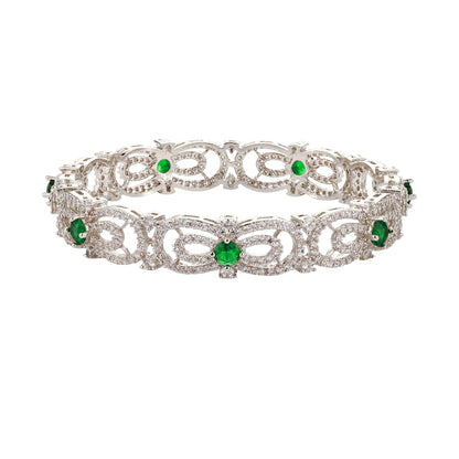 Sparkling Elegance Green CZ White Rhodium Bangles