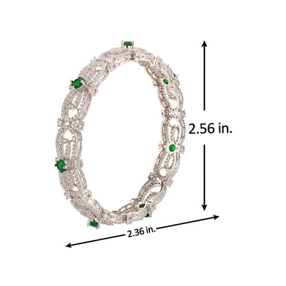 Sparkling Elegance Green CZ White Rhodium Bangles