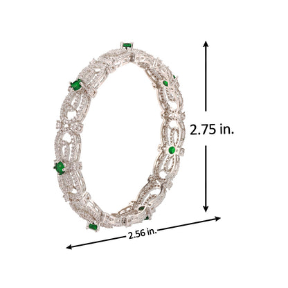 Sparkling Elegance Green CZ White Rhodium Bangles