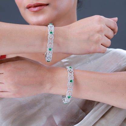 Sparkling Elegance Green CZ White Rhodium Bangles