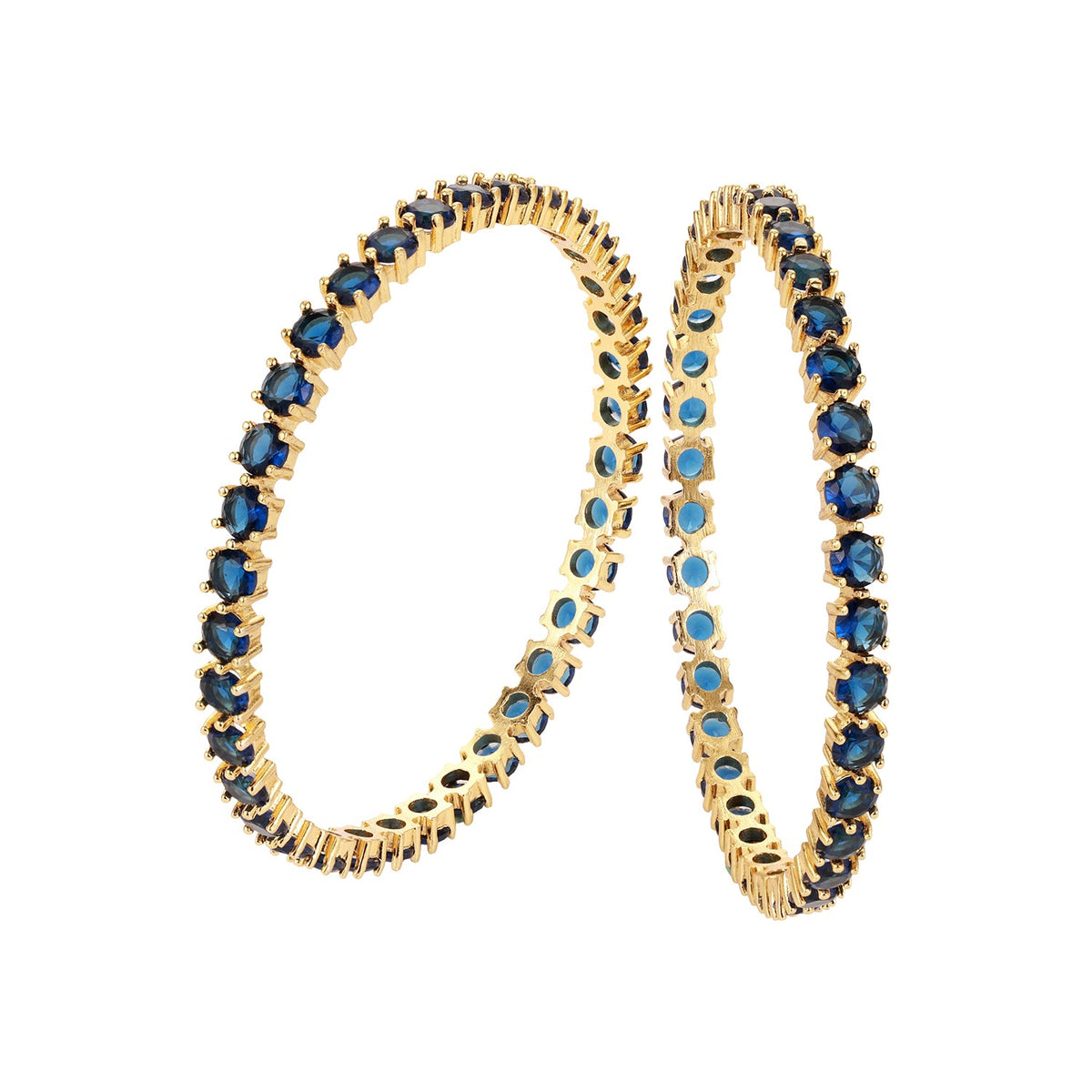 Sparkling Elegance Round Blue CZ Yellow Gold-Plated Bangles