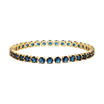 Sparkling Elegance Round Blue CZ Yellow Gold-Plated Bangles