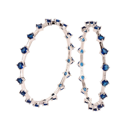 Sparkling Elegance Round Blue CZ Link Bangles - White Rhodium-Plated
