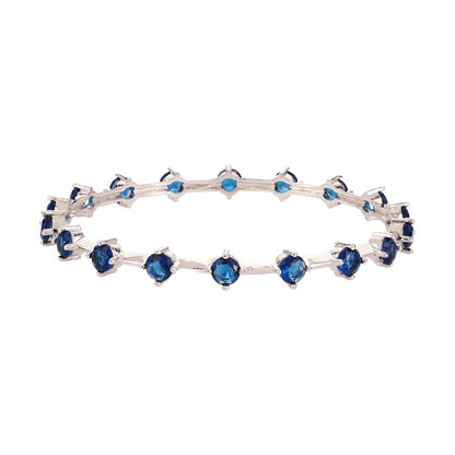 Sparkling Elegance Round Blue CZ Link Bangles - White Rhodium-Plated
