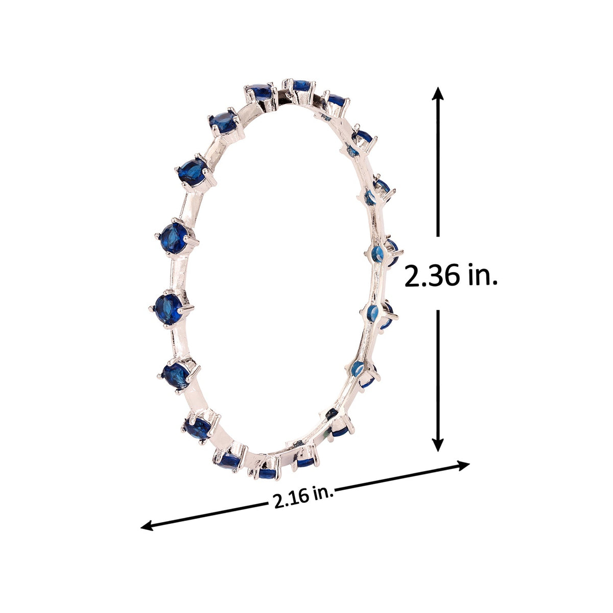 Sparkling Elegance Round Blue CZ Link Bangles - White Rhodium-Plated