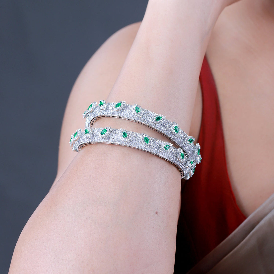 Sparkling Elegance Marquise White CZ White Rhodium Bangles